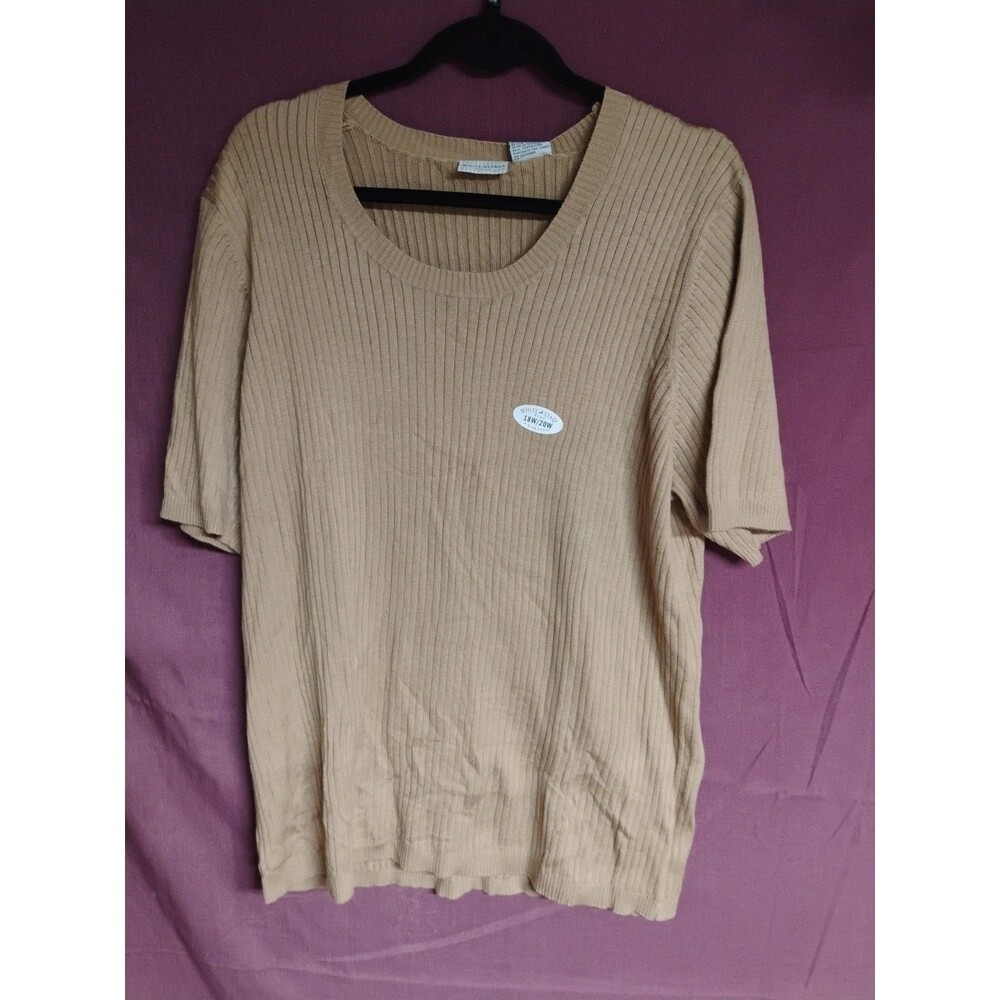 White Stag Women's Ribbed Scoop Neck Short Sleeve Pullover Sweater 18W/20W Flaw